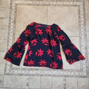 Banana Republic Red Floral Bell Sleeve Blouse